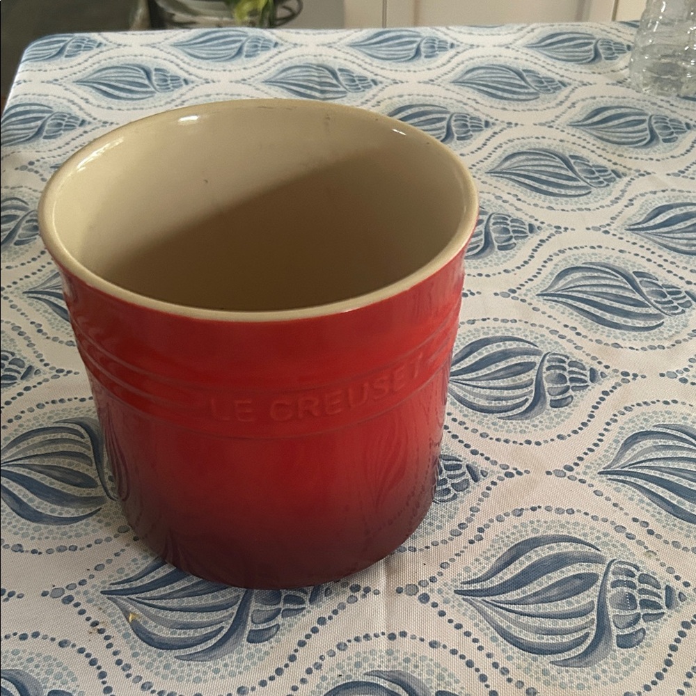 Le Creuset Red and Cream Stoneware Utensil Crock